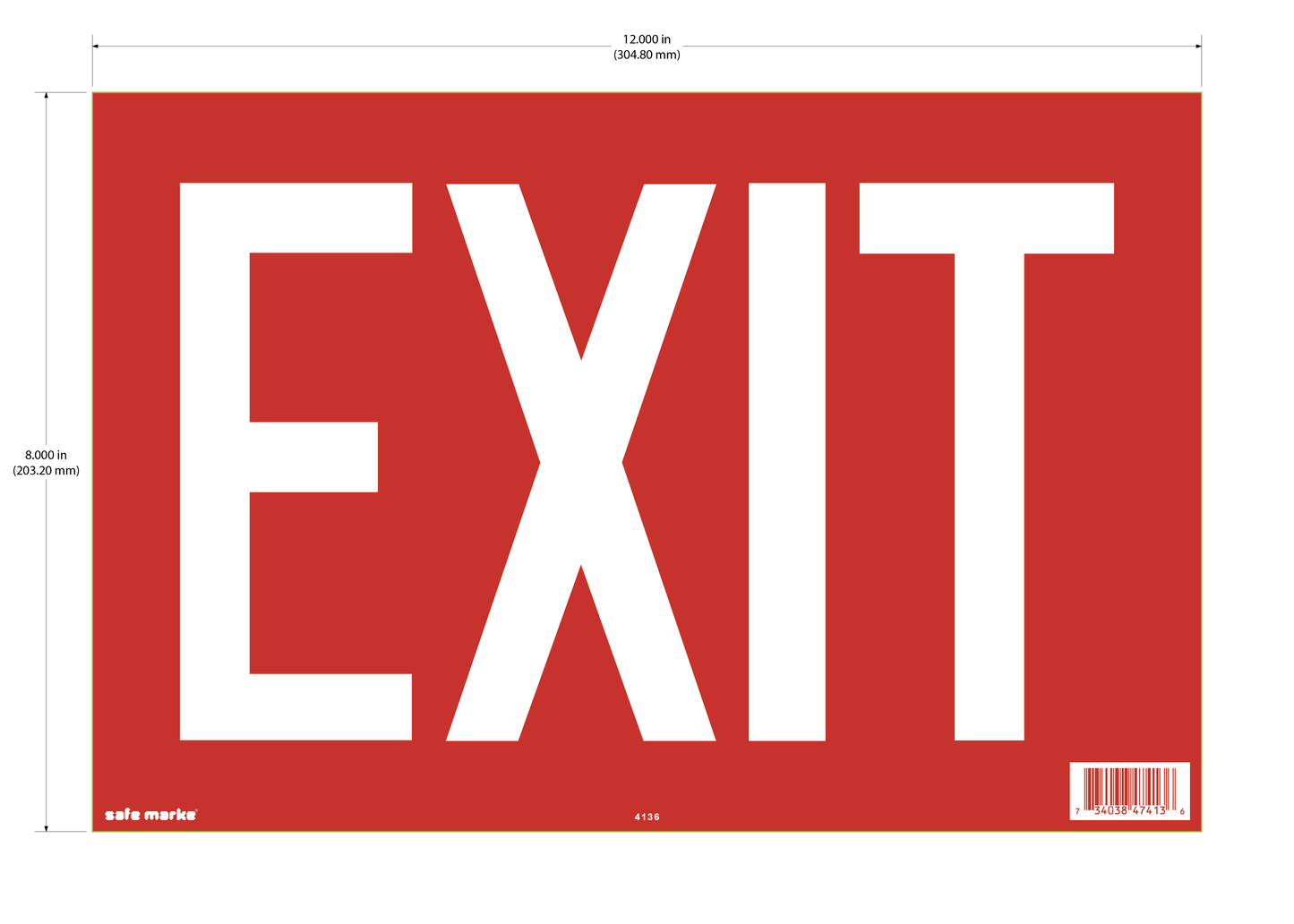 Red EXIT sign with bold white text, 12 x 8 inches