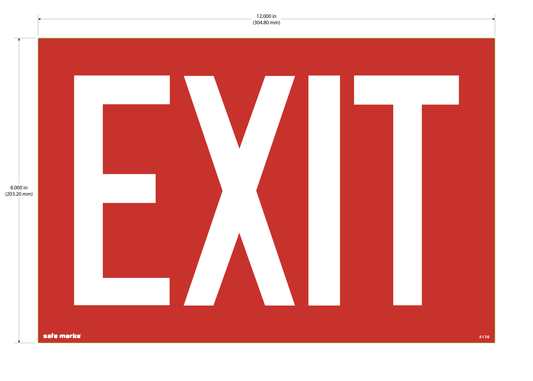 12x8 red and white EXIT adhesive safety label for doorway