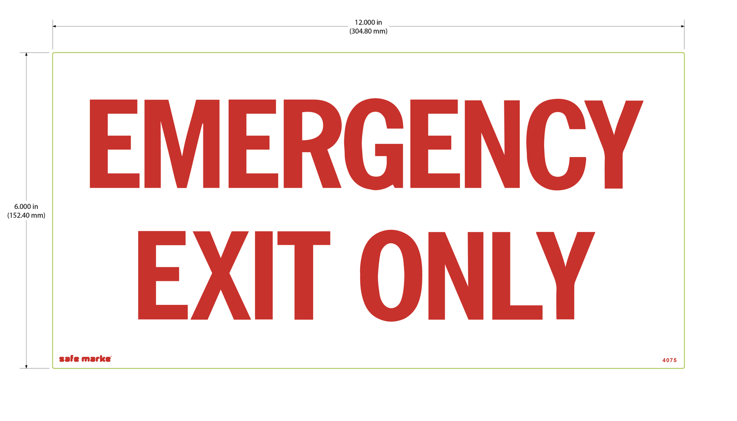 Emergency Exit Only Sign – 12" x 6" – Red Text on White Safety Label [3 pack]