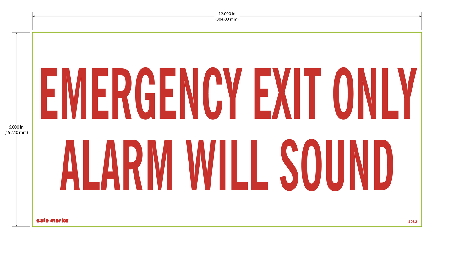 Emergency Exit Only – Alarm Will Sound Safety Sign (12" × 6") [3 pack]