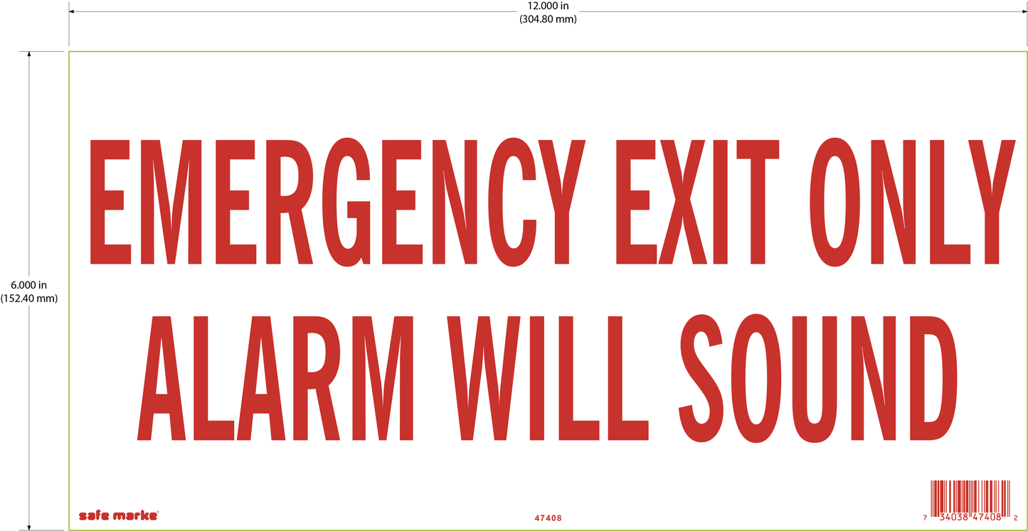 Emergency Exit Only – Alarm Will Sound Safety Sign (12" × 6") [3 pack]