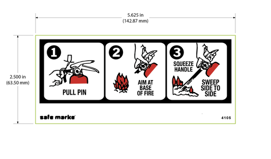 Fire Extinguisher Instructions Sign – 5.625" x 2.5" – White Background with Black Text & Illustrations [5 pack]