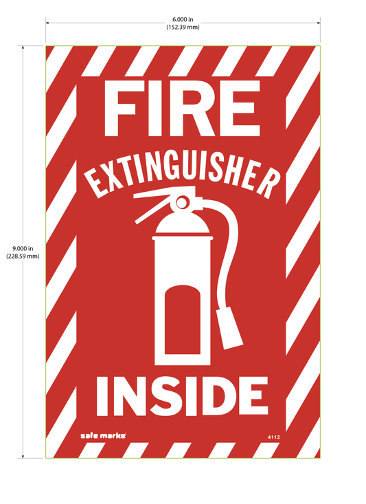 Fire Extinguisher Inside Sign – 6" x 9" – Red/White Safety Label with Icon [3 pack]